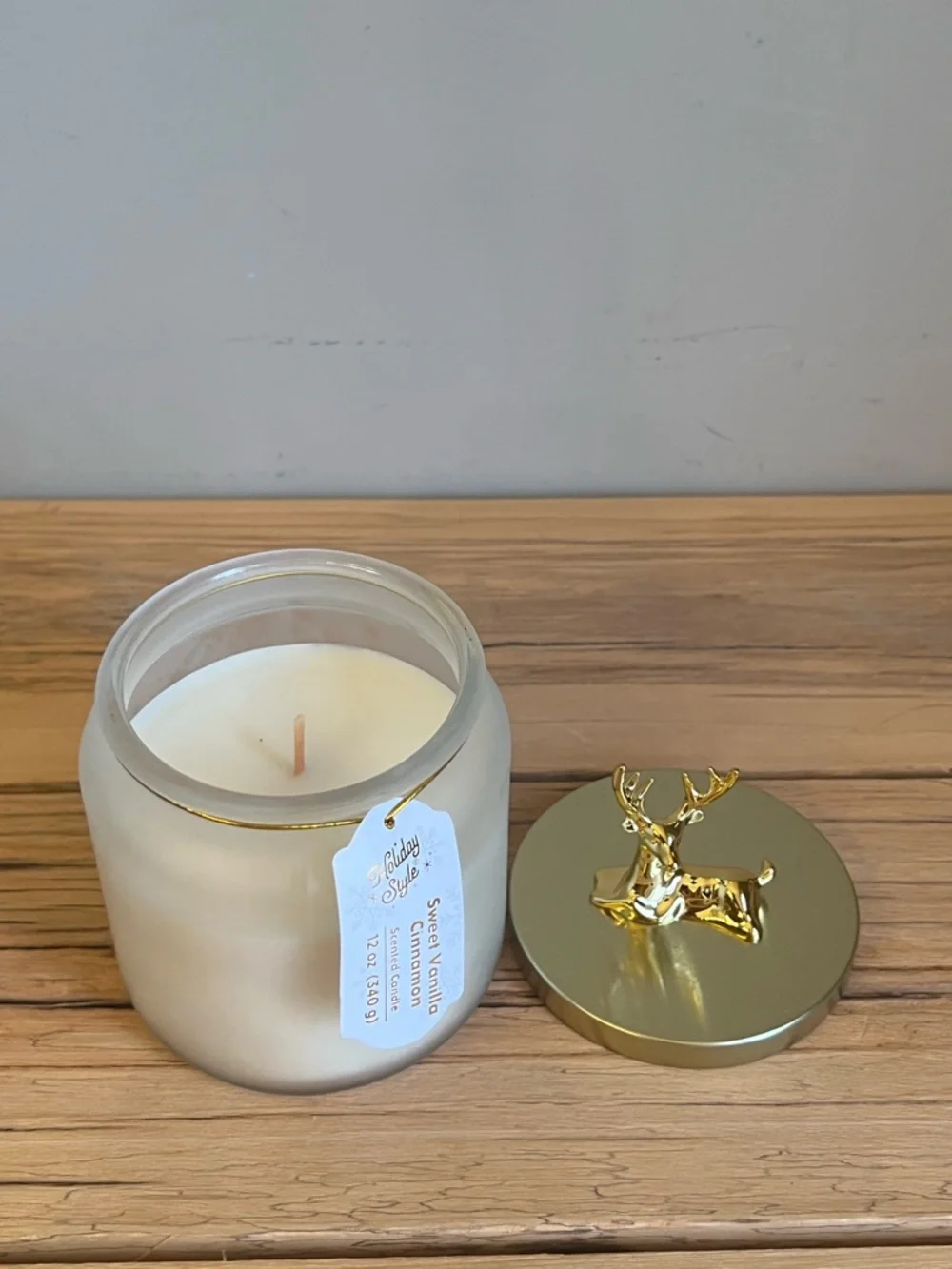 Christmas Pine Scented Jar Candle with Gold Deer Accent Lid